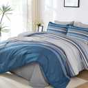 Dobuyly Grayish Blue Comforter Full Size Set 7 Pieces, Boho Striped Bed in a Bag Full Soft Microfiber All Season Grey Bedding Set with Comforter, Sheets, Pillowcases & Shams