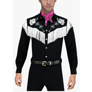 Naywig Cowboy Costume With Scarf Western Long Sleeve Fringe Shirt Halloween Cosplay For Mens Boys, Size:L