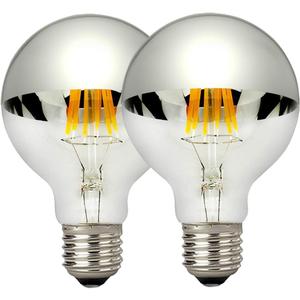LUXON Half Chrome Light Bulbs,Dimmable,LED Edison Bulbs,Silver Dipped Anti Glare Bulb,Mirror 6W (60W Equivalent) G80/G25 Globe Decorative Light Bulb,E26 Base Warm White 2700K,for Vanity Pack of 2
