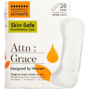Attn: Grace Ultimate Incontinence Pads for Women, 28-Pack - Plant-Based, High Absorbency, Breathable - Overnight Pads for Heavy Bladder Leaks & Sensitive Skin
