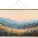 VIYYIEA Extra Large Size Canvas Wall Art, 36x54 Inch Sunset Mountain Valley with Wildflowers Scroll Painting, Oversized Landscape Wall Hanging for Living Room, Bedroom, or Cabin Decor