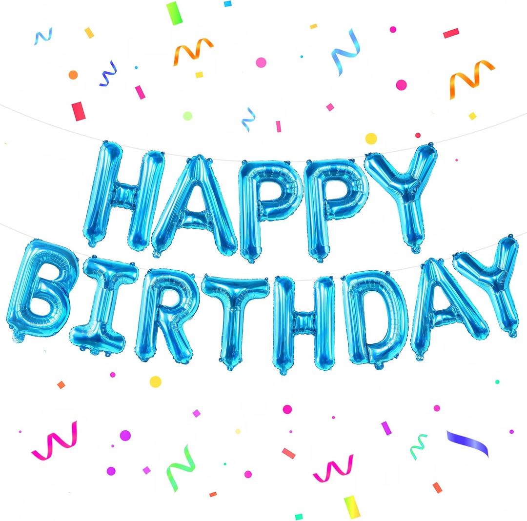 KatchOn, Blue Happy Birthday Balloons - 16 Inch | Blue Happy Birthday Decoration Banner for Birthday Party Decorations | Happy Birthday Foil Balloons for Blue Birthday Decorations