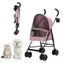CYUmail Cat Stroller Foldable Lightweight for Small Dogs Cats 0-15 lbs Pink