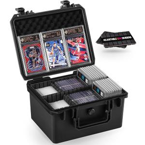 Card Case Sports Graded Trading Card Storage Box for PSA BCW MTG Tmnt TCG Zion Magnetic Card, Waterproof Hard Carrying Case Card Protective Organizer for Rigid Card Sleeve Collector,6 Adj-Zones/ Fits H≤5.6" Card&Sleeve 