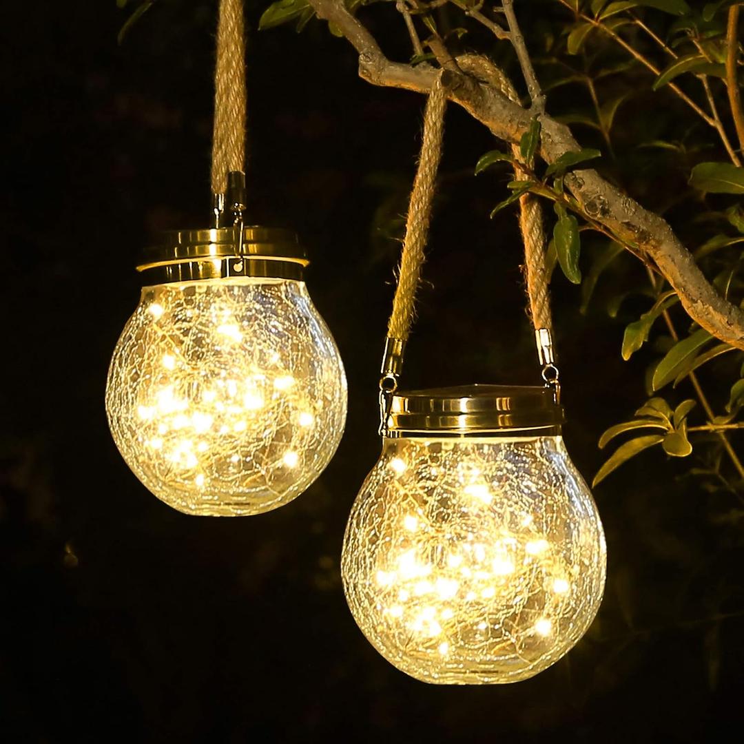 ROSHWEY Solar Lantern, 2 Pack Outdoor Lanterns with 30 LED Waterproof Garden Decor Patio Solar Lights Outdoor Decorative Backyard Outdoor Hanging, Warm Light