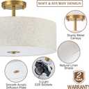 Bargeni Semi Flush Mount Ceiling Light Fixture,16 inch Drum Flush Mount Ceiling Light, Modern Light Fixtures Ceiling Mount with Matte Brass Finish, Semi Flush Ceiling Light for Bedroom,Dining Room