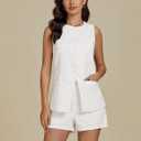 luvamia Linen Sets for Women 2 Piece Outfits Summer Shorts Button Down Vest Dressy Causal Vacation Comfy Matching Set (White, M)