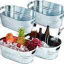 Tessco 4 Pcs 4 Gallon Galvanized Metal Tubs Large Ice Buckets for Parties Beverage Drink Tin Bins Champagne Cocktail Wine Cooler for Summer Mimosa Bar Supplies (Classic,Silver)