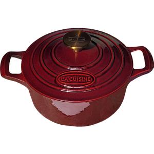 La Cuisine Enameled Cast Iron Dutch Oven Casserole Dish Pot with Lid, 2.1 QT 7.9 /20cm Dia. Internal Matt Black Enamel Coating, Gold-Plated SS Lid Handle Oven Safe up to 500 F, Cranberry