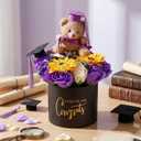 Civaner Graduation Bear Bouquet Class of 2026 Gard Gifts Set Soap Roses and Sunflower Bouquet with Mini Plush Bear Congrats Grad Gift Box for High School College Graduates(Purple)