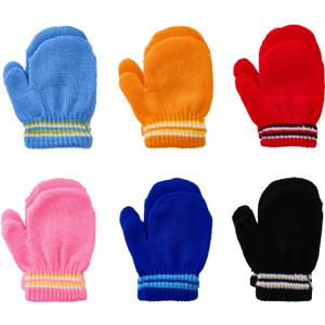 Pistha 6 Pairs Kids Toddlers Gloves Mittens Bulk Magic Warm Knitted Winter Gloves for Kids Boy Girls Cold Weather, 1-3 Years, Multicolor