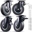 8" Industrial Caster Wheels Set of 4 Durable Heavy Duty All 4 Swivel Locking Casters with 3200 Lbs Load Capacity - Outdoor Rubber Wheels for Cart, Furniture, Workbench - Includes Bolts & Screws