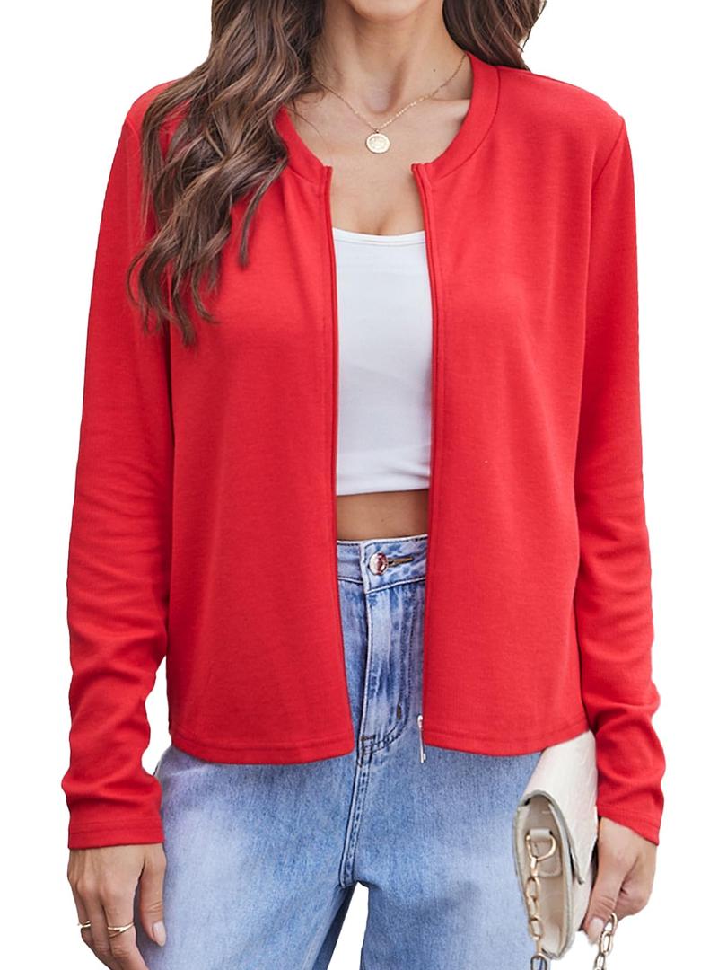 Yekaty Cardigan Sweaters for Women Knit Casual Soft Long Sleeve Open Front Cardigan(Large, Red) (L)