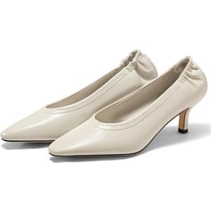 Coutgo Womens Dress Shoes Low Kitten Heels Square Pointed Toe Slip On Crinkled Work Pump Shoes (8, Beige)