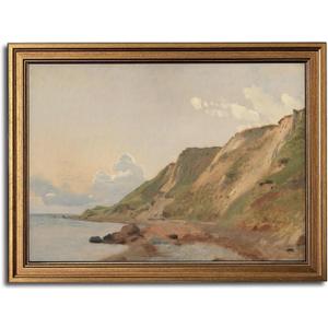Coastal Landscape Vintage Gold Framed Wall Art 16x24 inch | Coastal Nature Wall Decor, Natural Seaside Landscape Art Print Picture Artwork, Living Room, Bedroom, or Beach House