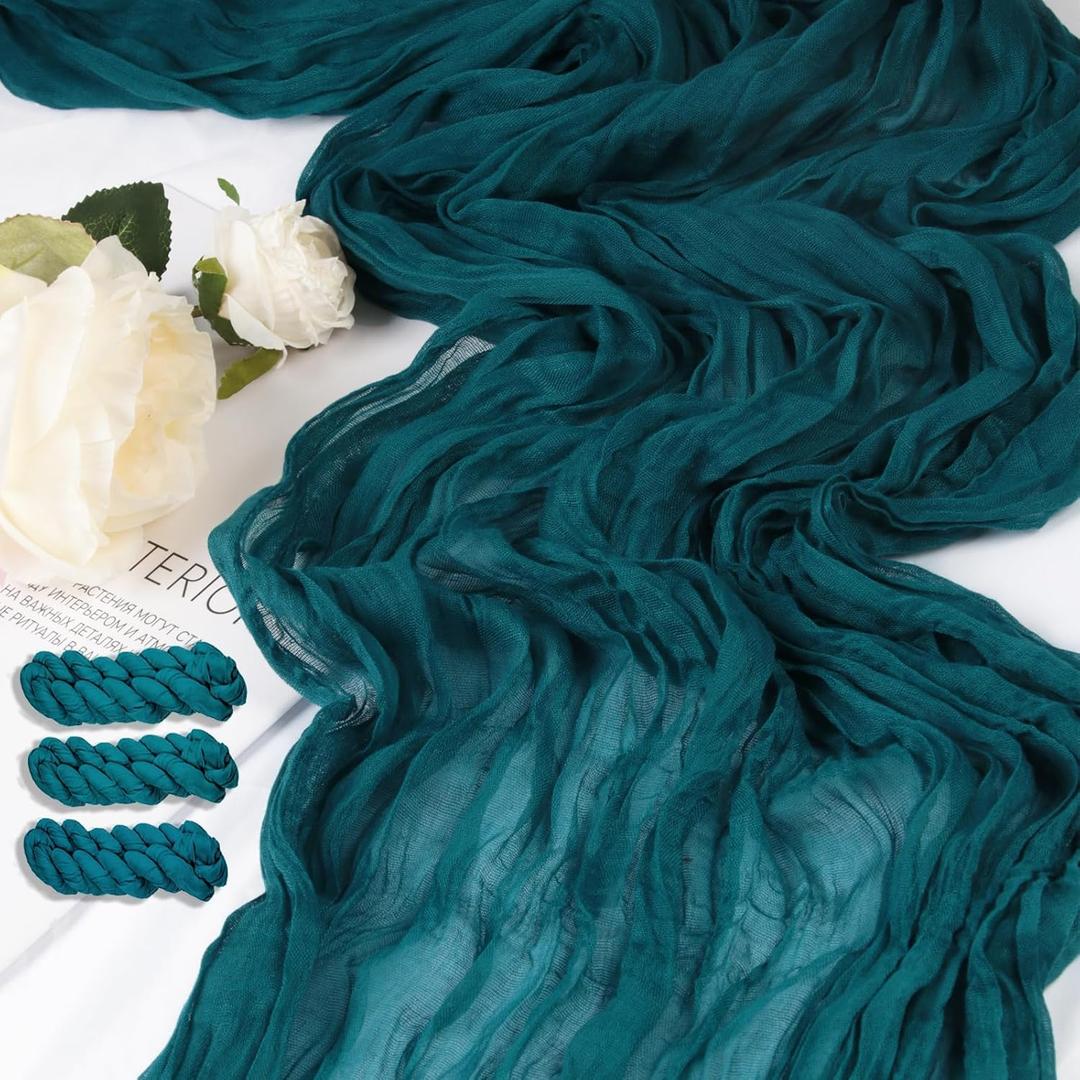 3 Pack 160 inch Teal Blue Cheesecloth Table Runner-13.3ft Long Teal Gauze Table Runner Sheer Cheese Cloth Runner-Rustic Turquoise Runner for Wedding Reception, Bridal Baby Shower Birthday Decorations