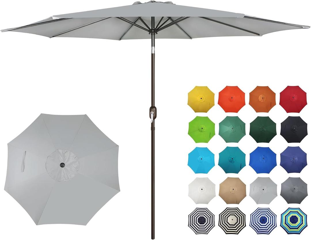 Blissun 10FT Outdoor Patio Umbrella, Outdoor Table Umbrella, Yard Umbrella, Market Umbrella with 8 Sturdy Ribs, Push Button Tilt and Crank
