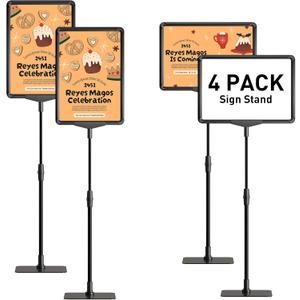 Sign Holder Stand 8.5x11 inch Sign Stand Holder for Table Sign Stands for Display Advertising Menu Tabletop - Poster Sign Stand Adjustable Floor Standing Sign Holder - 4 Pack