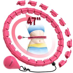 JKSHMYT Weighted Hula Circle Hoops for Adults Weight Loss, Infinity Hoop Fit Plus Size 47 Inch, 24 Detachable Links, Exercise Hoop Suitable for Women and Beginners Pink