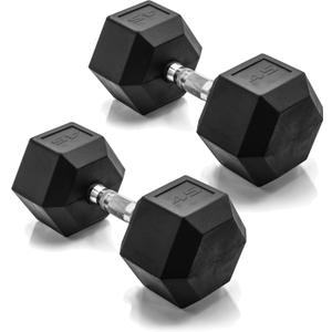 CAP Barbell 45 LB Rubber Coated Hex Dumbbell Hand Weight - Pair | Chrome Handle
