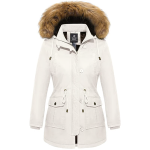 wantdo Women's Winter Parka Coat Sherpa Lined Warm Cotton Jacket with Removable Hood ,Size XL