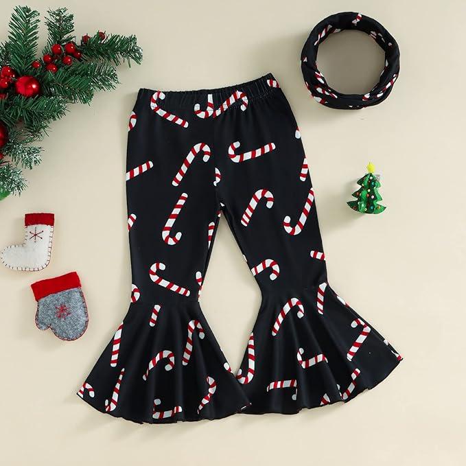 Noubeau Christmas Clothes Toddler Baby Girl  Flared Pants Bell-Bottom Fall Winter Outfit Set (12-18 Months, Red)