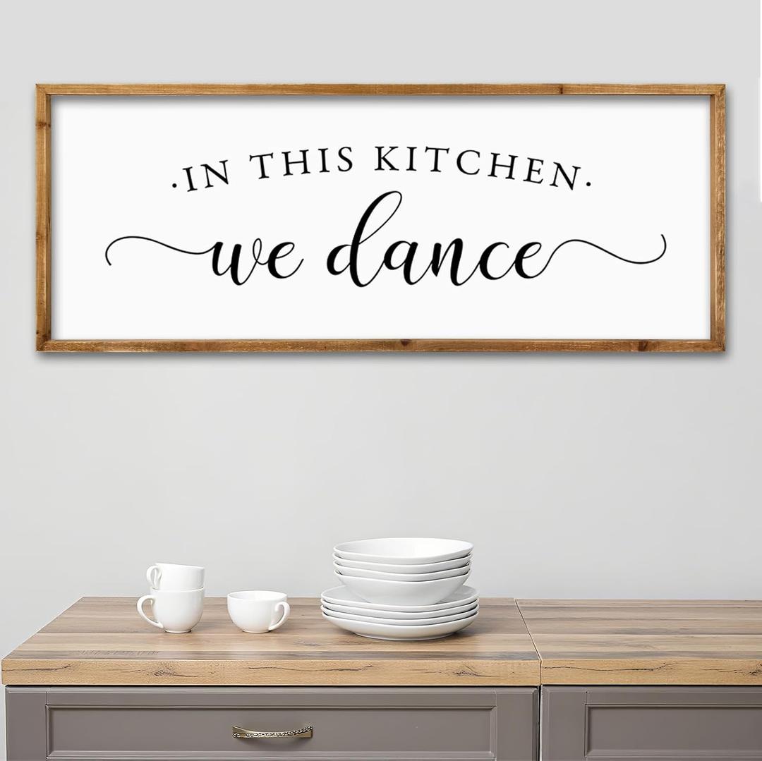 Kitchen Wall Decor In This Kitchen We Dance Sign, 32"×12", Wood