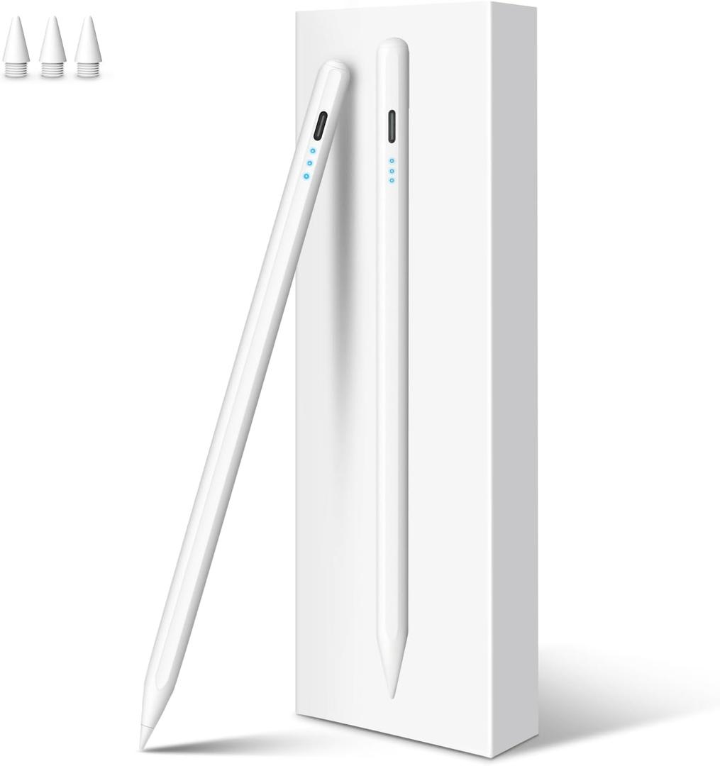 Stylus Pen for iPad Pencil 10th Generation, 13 Mins Fast Charging Apple Pencil with Palm Rejection & Tilt Sensitivity, Compatible w iPad 6/7/8/9/10/11, Pro 11"/12.9"/ M4, Air 3/4/5/M2/M3, Mini 5/6 (A-White)