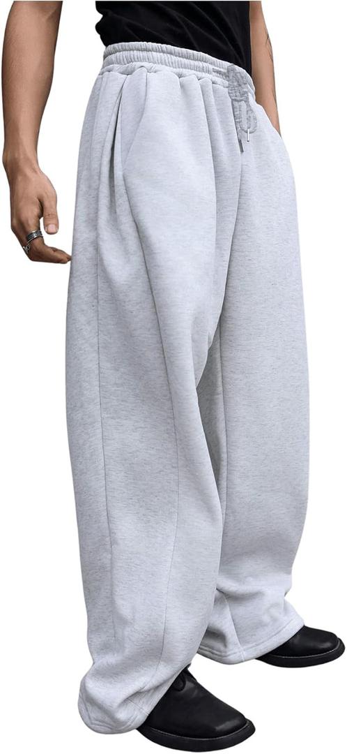SHENHE Men's Baggy Pants Wide Leg Drawstring Waist Loose Sweatpants with Pockets (Large)