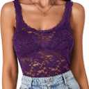 LYANER Women's Floral Lace Scallop Spaghetti Strap Sleeveless Sheer Tank Cami Top Blouse (X-Large, Dark Purple)