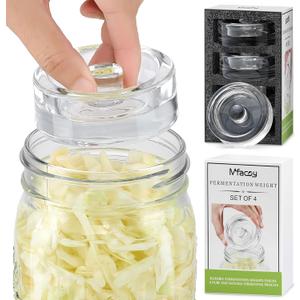 MFacoy 4-Pack of Fermentation Glass Weights with Easy Grip Handle for Great Wide Mouth Canning Mason Jars, Pickling Sourkrout Kraut Glass Weight Fermentation Kit with Easy Grip Handle, Dishwasher Safe