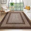 9x12 Living Room Rug Large Washable Rug Non Slip Boho Accent Braided Print Carpet Indoor Throw Floor Cover Farmhouse Rustic Area Rug Bohemian Border Carpet for Bedroom Home Decor, Brown (9' x 12' (Rectangular))