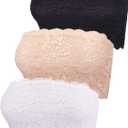 Boao 3 Pieces Women's Floral Lace Tube Top Bandeau Strapless Bras Seamless Stretchy Chest Wrap (Large, Black, White, Beige)
