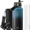 BUZIO Water Bottle with Straw Lid and Flex Cap, 32oz Modern Double Vacuum Stainless Steel Water Flask, Cold for 48 Hrs Hot for 24 Hrs Simple Thermo Canteen Mug, Indigo Black
