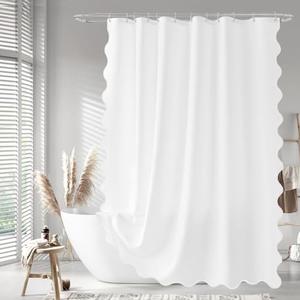 Seasonwood White Scalloped Shower Curtain 72 x 72 Inches, Aesthetic Fabric Shower Curtain Cute Pretty Shower Curtains
