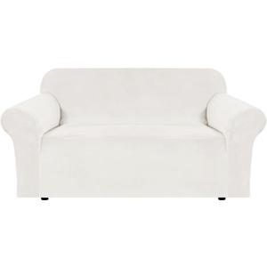 H.VERSAILTEX Stretch Velvet Loveseat Covers for 2 Cushion Couch Covers for Living Room Sofa Covers Slipcovers with Non Slip Straps Bottom, Ultra Thick Comfy Velour (Width 58"-72", Porcelain White)
