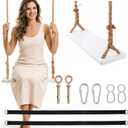 Hanging Wooden Swing for Adults, 500LBS Capacity, Adjustable Hemp Rope, Indoor/Outdoor Hanging Swing Set, Perfect for Patio, Yard, Ceiling, Includes Complete Mounting Hardware
