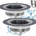 2 Pack - Upgraded 3 in 1 Kitchen Sink Drain Strainer - Stopper Set, Stainless Steel Kitchen Sink Stopper, Pop Up Anti-Clogging Sink Strainer Basket Filter for US Standard 3-1/2 Inch Kitchen Drain,2pcs