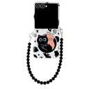 Cute Case for Samsung Galaxy Z Flip 7, Black Cat Pattern Flip 7 Phone Case, Fold Phone Cover for Women Ladies Girls (with Chain)