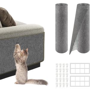 2Pack Total 78.7"x15.8" Cat Scratch Mat for Cat Couch Furniture and Wall Protector | Trimmable Self-Adhesive Carpet Climb Cat Scratcher for Covering Cat Tower and Replacement Pads (Light Grey)