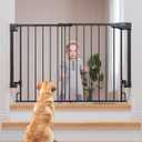 Cumbor 29.2-43" No Bottom Bar Baby Gate for Stairs, 2-in-1 Auto Close Dog Gate Indoor, Hardware Mounted Pet Gate for Doorways with Large Walk Thru Door, Child-Proof Safety Gate for Kids (Black)