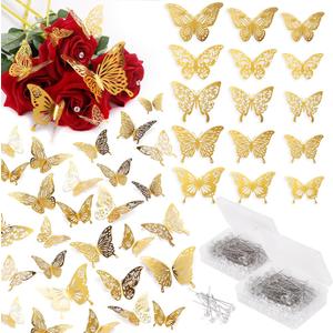 408 Flower Bouquet Pins Accessories, 288 Pcs Bouquet Pin and 120 Pcs 3D Gold Butterfly Decorations for Floral Arrangements Wedding Birthday Party Decorations Baby Shower, 3.1", "3.9", "4.9 inches