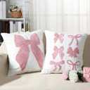 2 Pcs Pink Bow Coquette Pillow Covers Embroidered Pillow Cases 18x18 Set of 2 Pink Bow Decorations Embroidery Cushion Covers for Couch Sofa Bedroom Home Decor(Classic) (7.9" x 5.9" (Pack of 2))