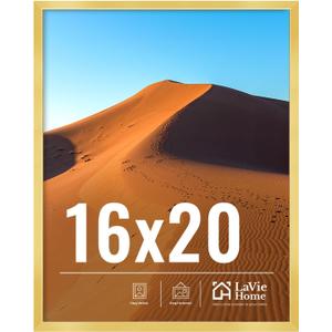LaVie Home 16x20 Picture Frame for Wall Display, 16x20 Gold Picture Frame with HD Plexiglas, 16 x 20 Poster Frame 1 Pack, Display Frame for Vertical or Horizontal, Classic Collection