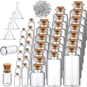 Geiserailie 45 Pcs Mini Glass Bottles with Cork Stoppers Spell Jar Mini Glass Vials Potion Bottles Clear Wishing Jars with 50 Eye Screws 3 Funnels for Party Favors DIY Art Crafts Decoration(Medium)