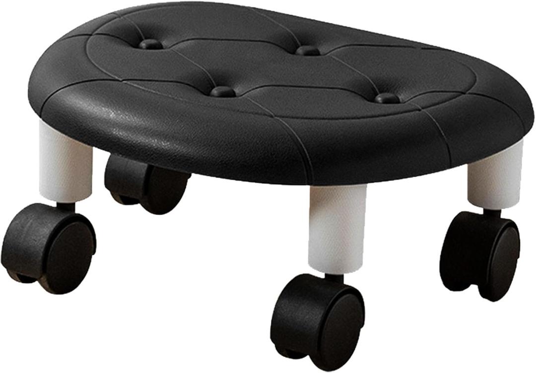 Low Roller Seat, Round Rolling Stools Strong Weight Capacity Universal Faux Leather Swivel Stool Rotating Shoe Changing Chair for Men Women Garage Home Office (Black)