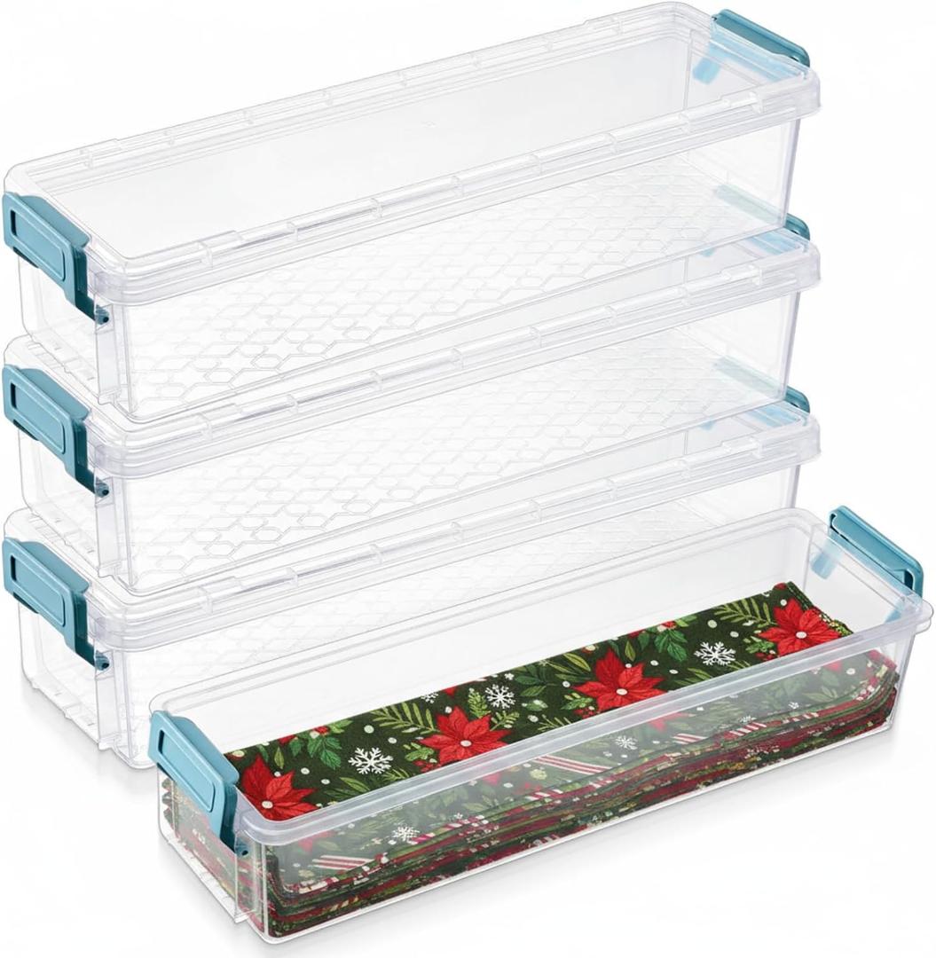 Tioncy 4 Blue Fabric Strip Case Jelly Cotton Fabric Patchwork Roll Storage Case Bulletin Board Border Bolt Storage Sewing Cloth Box for 2.5 in Cloth Strips Art Craft Organizer (13 x 4 x 3 in)
