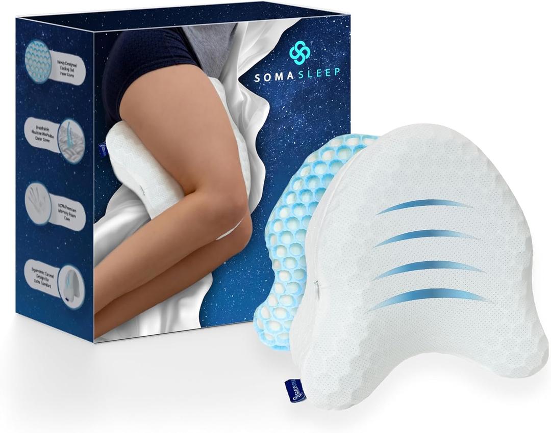 SelectSoma Knee Pillow for Side Sleepers with Cooling Memory Foam Gel Cover - Leg Cushion for Pain Relief in Sciatica, Back, HIPS, Knees, and Joints - Body Positioner for Maternity, Rest, and Sleep