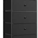 Mifuro Tall Fabric Dresser for Bedroom, Vertical Storage Organizer Tower with 7 Drawers, Chest of Drawers with Bins, Steel Frame, Wood Top for Bedroom, Closet, Entryway Black