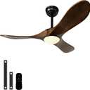 42" Solid Wood Ceiling Fan with Lights,Quiet Operation and High Airflow, 3 CCT Dimmable,Outdoor Ceiling Fan for Living Room,Bedroom(Black+Dark Walnut)